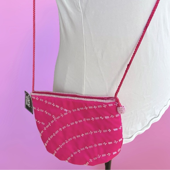Vintage Y2K Deadstock NWT Genie Cerise Pink Beaded Mini Purse / Crossbody Bag - Picture 3 of 16